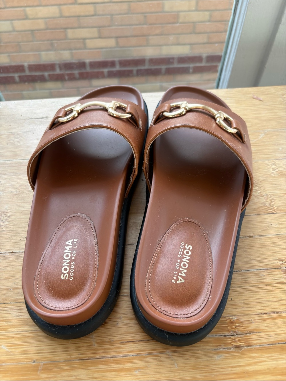 Sonoma Brown Slide Sandals with Gold Hardware